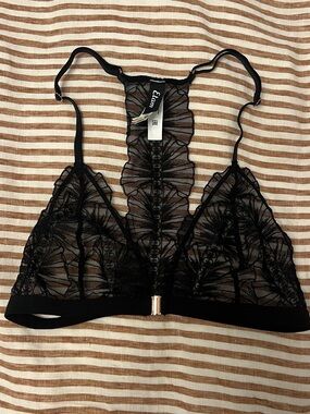 Etam Black Bralette 32B Racerback Sheer Lace Whimsigoth